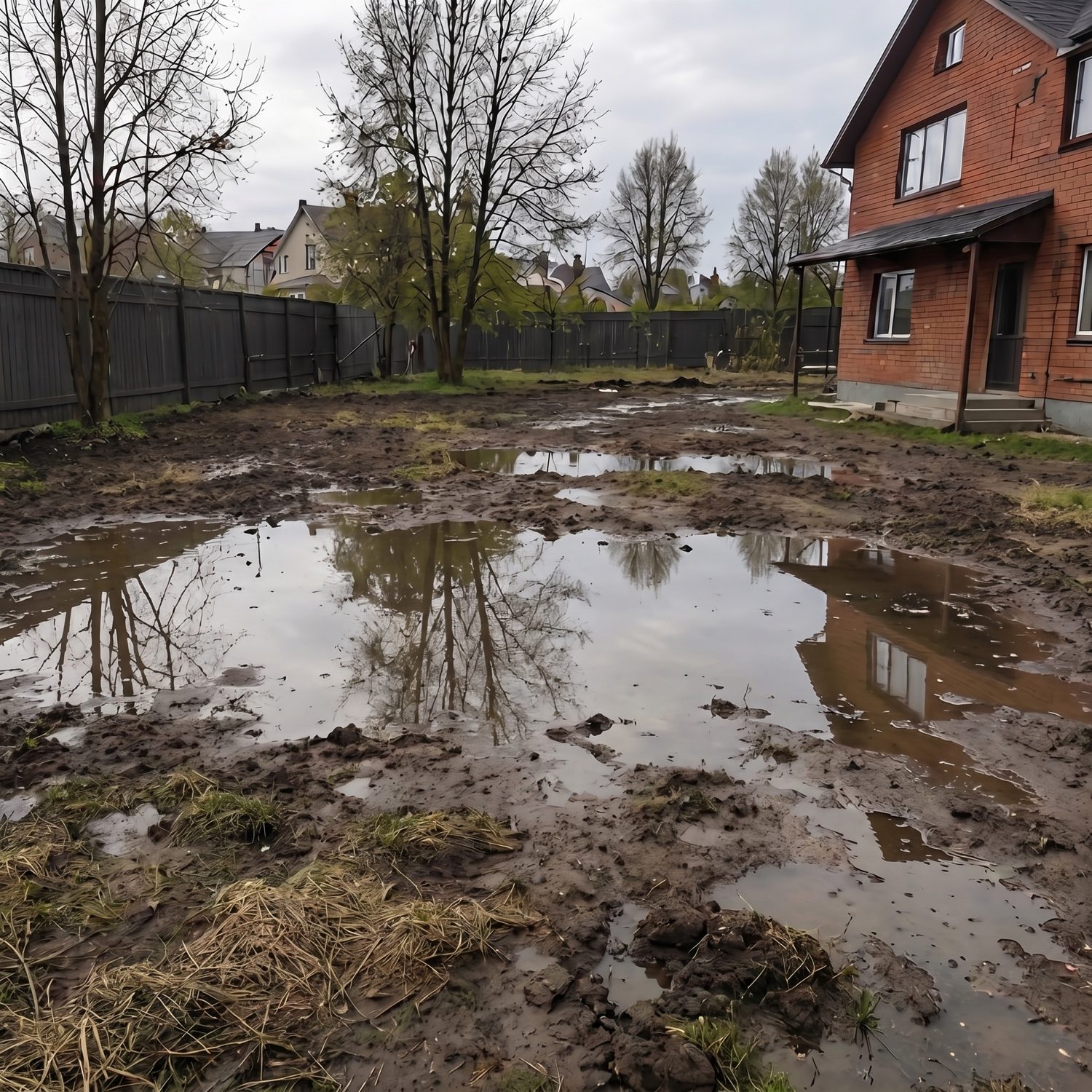Участок до: сырой, с застоем воды после дождя